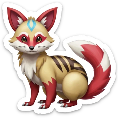 Colorful Skilled Adept Graceful Asian Painted Furret-Zeraora-Lycanroc-Zangoose-fusion-hybrid-creature (full body) sticker