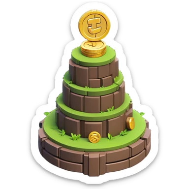 Clash of Clans aesthetic: Cinematic Playful Pixel 3D Coin Stack Emoji, rendered in a 3D vector-style similar to standard emojis with minimal shading and bold, simplified shapes. A compact, distinct form with signature details, softly glowing with a pixelated adventure charm. Simplified yet unmistakably iconic, highly detailed and consistent, glowing with a soft radiance and high shine. Stylized with a touch of classic pixel-art charm and a soft glowing outline, capturing the essence of a beloved gaming relic with a friendly, playful manner! sticker