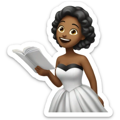 beautiful soprano in a simple strapless dress reading a music sheet and singing opera sticker