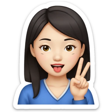 asian girl winking, one finger in her mouth  sticker