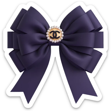 Change the bow to a double-layered tulle bow, keep pearls and black Chanel logo, elegant, glossy, black and white, 3D emoji style, with no background sticker