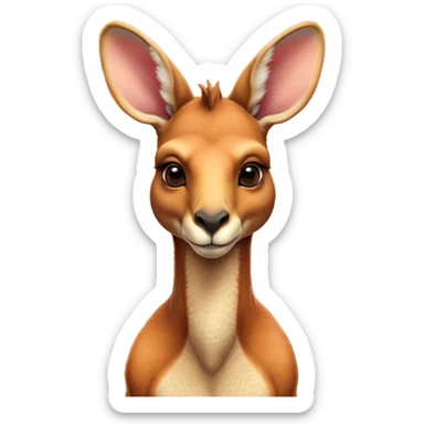 Cinematic Noble Adult Red Kangaroo Portrait Emoji, Poised and regal, with a robust, muscular build, tawny reddish fur, and a distinctive camel-shaped head featuring a slightly elongated snout, prominent ears, and keen, observant eyes, Simplified yet sharp and sophisticated features, highly detailed, glowing with a warm, sunlit glow, high shine, intelligent and commanding, stylized with an air of outback authority, focused and vigilant, soft glowing outline, capturing the essence of a watchful guardian that seems ready to bound out of the screen with effortless power! sticker