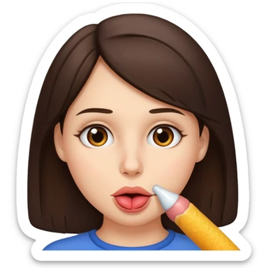 A brunette woman sucking a penis sticker