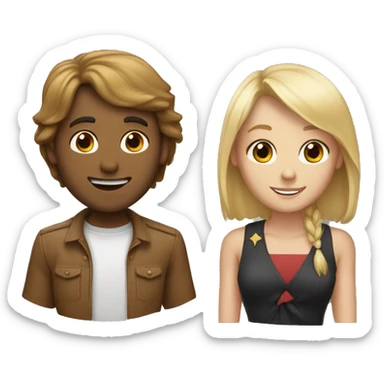 A white guy with shoulder length brown hair and bangs and a girl with blonde hair  sticker