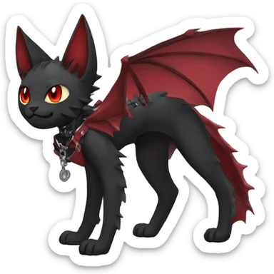 cool edgy black punk red ethereal fantasy nargacuga-bat-cat-Fakemon collar harness full body sticker