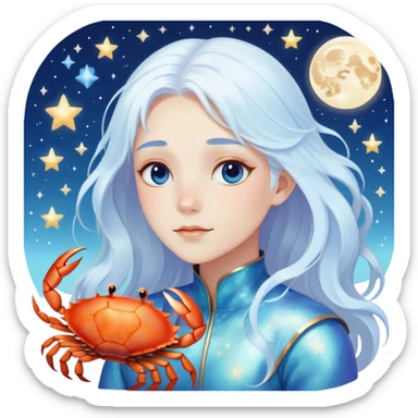 Realistic light blue white iridescent Celestial cancer Crab water dreamy astrology moon stars starry sticker