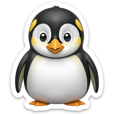 cinematic-cute-emperor-penguin-portrait-emoji,-head-tilted-playfully-and-inquisitively,-with-glossy,-pristine-plumage,-sparkling-eyes-filled-with-curiosity,-simplified-yet-irresistibly-adorable-features, black, large black eyes face sticker