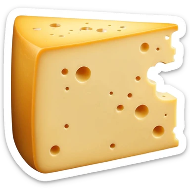firm thick wedge of Beaufort cheese, pale yellow interior, natural slightly darker rind, smooth dense paste with a few small holes, clean cut, soft lighting, emoji scale sticker