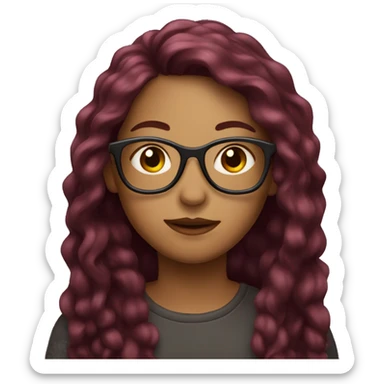 Light girl with long burgundy hair and glasses sticker