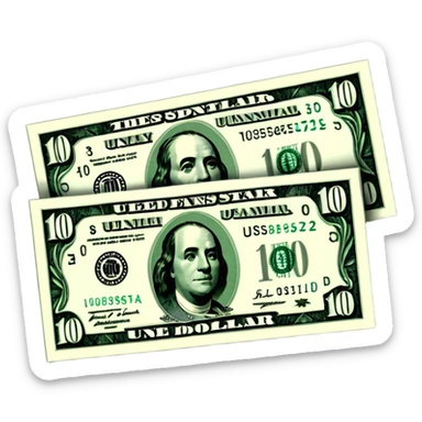 3D realistic US 100 dollar bill sticker, slight perspective, centered, clean cutout, transparent background, no text, no watermark sticker