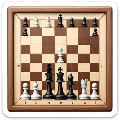 A chessboard with a few strategically placed pieces, including a king, queen, and pawns. The scene highlights the classic black and white squares of the board, emphasizing strategy and thoughtfulness in the game of chess. sticker