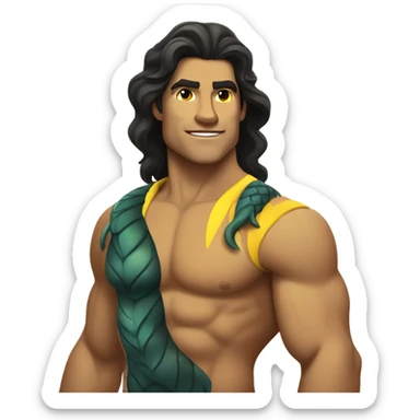 Tan muscular merman with dark hair and yellow tail sticker
