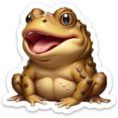 Cinematic Cute Yawning Toad Portrait Emoji, Head tilted slightly with a dramatic, wide-open yawn, showcasing a stout, textured body with drooping, warty features and sleepy, half-closed eyes, Simplified yet irresistibly adorable features, highly detailed, glowing with a soft, cozy woodland glow, high shine, relaxed yet expressive, stylized with a dash of whimsical amphibian charm, soft glowing outline, capturing the essence of a drowsy yet affectionate toad that appears ready to stretch out for a nap! sticker