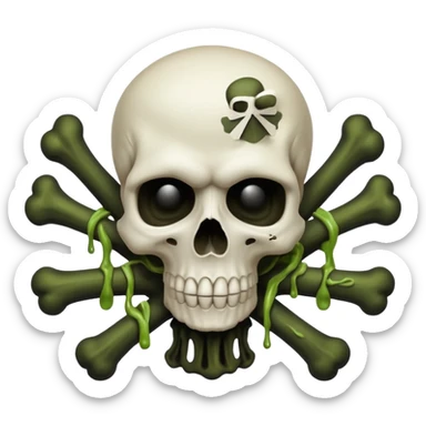 a poisonous cloud of gas, dark swamp color, with an image of a skull and two crossed bones behind the skull sticker