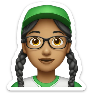 Hispanic girl with glasses and green baseball cap sticker