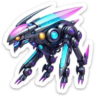  Epic legendary rare glowing mechanical Shiny sparkly transparent bioluminescent luminescent vibrant bright pastel dark exotic iridescent colorful gradients futuristic modern metallic glossy glittery fantasy-cyber-Fakémon-Vernid-mecha-creature sticker