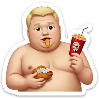 A fat guy eating kfc fried chicken shirtless sticker