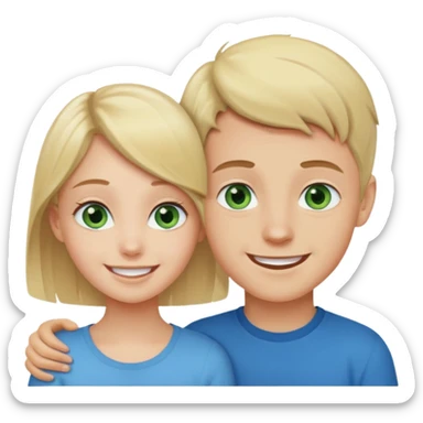 blonde blue eyed boy smiling with pale brunette green eyed girl sticker