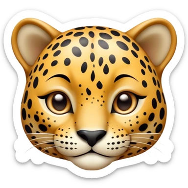 Cinematic Cute Jaguar Portrait Emoji, Head tilted playfully and inquisitively, with a smooth, agile form accented by delicate spotted patterns and round, sparkling eyes full of charm, Simplified yet irresistibly adorable features, highly detailed, glowing with a warm, inviting wild glow, high shine, affectionate and lively, stylized with a touch of whimsical feline grace, soft glowing outline, capturing the essence of a mischievous yet loving jaguar that feels like it could pounce out of the screen into your arms! sticker