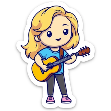 Cute cartoon blonde singer with guitar, inspired by Sabrina Carpenter sticker