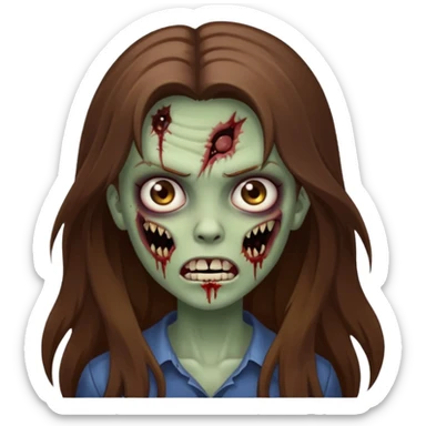 Girl zombie with brown long hair with teeth and serious face sticker