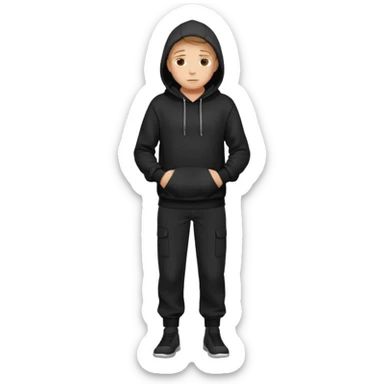 fullbody Mysterious shy caucasian man in black hoodie, hands in pockets and black pants sticker