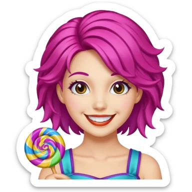 colorful hair woman with candy costume sticker