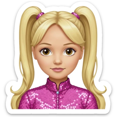 Emma Bunton from Spice Girls with long blonde two high ponytail hair, pink sequin outfit sticker