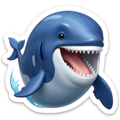 Meme-Worthy Singing Humpback Whale Portrait Emoji, Mouth open wide in a dramatic, melodious pose, showcasing a deep blue-gray body with barnacle accents and an expressive, soulful gaze, Simplified yet artistically graceful features, highly detailed, glowing with a soft, magical marine aura, high shine, enchanting and full of life, stylized with an air of deep-sea wonder, soft glowing outline, capturing the essence of a majestic humpback whale mid-song, resonating with the beauty of the ocean's ancient melodies! sticker