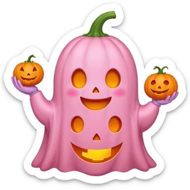 pastel pink ghost with orange pumpkin kawaii style sticker