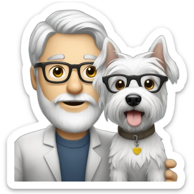 Gray hair man with glasses anda with westie dog girl sticker