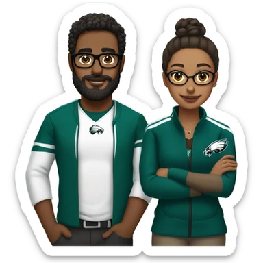Brown guy with beard mustache and brown girl with glasses and her hair in a bun in Philadelphia eagles clothes holding hands sticker