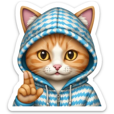 A cat with a hood on throwing gang signs sticker