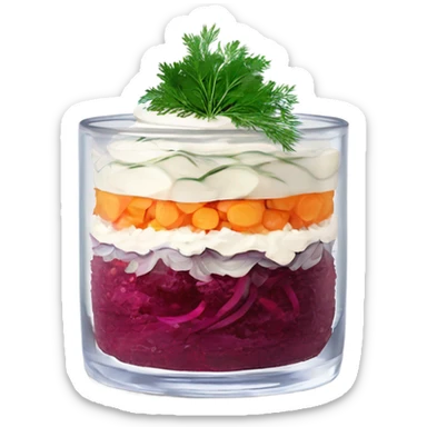 Shuba russian Layered Beet dish  with Herring and mayonnaise in Crystal bowl, dill on top  sticker