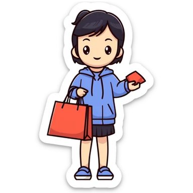 Fashionable Japanese girl with shopping bags sticker