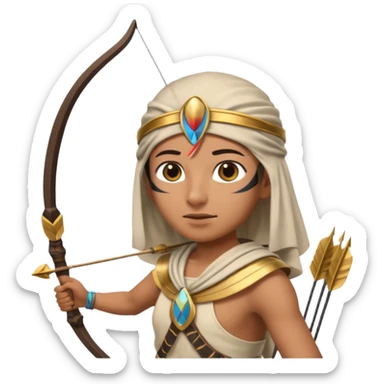 Emoji portrait of an Egyptian archer. Headcloth, bow and arrow, focused expression. sticker