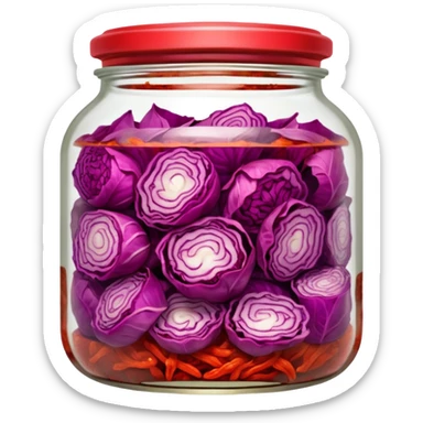 transparent jar filled with red kimchi cabbage pieces sticker