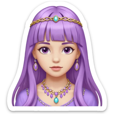 lilac girl with long hair and bangs worker and acessories sticker