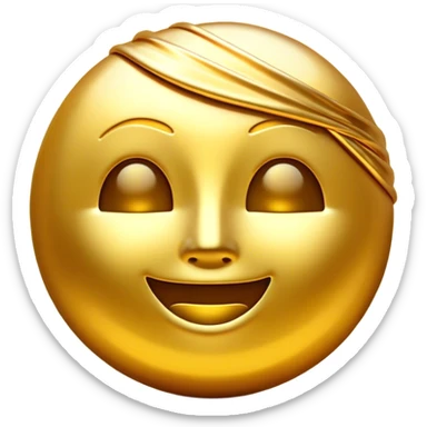 Cinematic Realistic Gold Emoji, Radiant and brilliant, with smooth, polished golden bars reflecting the light in stunning highlights. The soft, warm glow of the metal exudes luxury and elegance, catching every glimmer in the surrounding environment. Soft glowing outline, capturing the essence of wealth and timeless beauty in gleaming gold! sticker