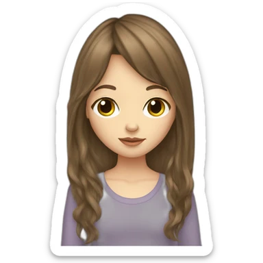 Brown long hair pale girl with curtain bangs sticker