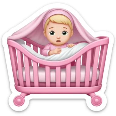 A newborn in a pink crib sticker