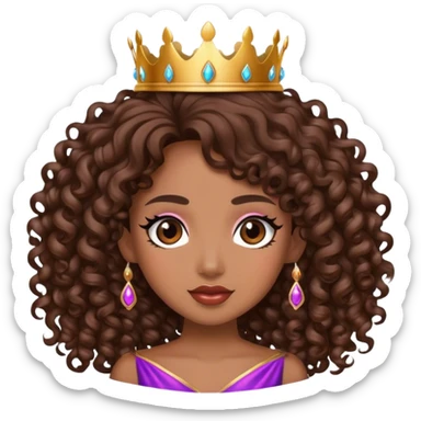 Brown girl diva long curly hair with crown sticker