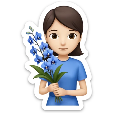A stick figure holding a bouquet of blue orchids sticker