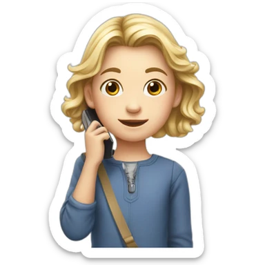 Une petite fille avec un téléphone blanc qui fais un câlin à un grand garcon sticker