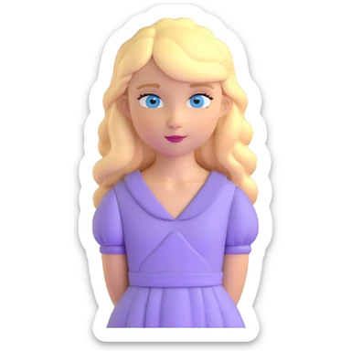 blonde girl with blue eyes and slight wavy hair wearing a lilac dress sticker