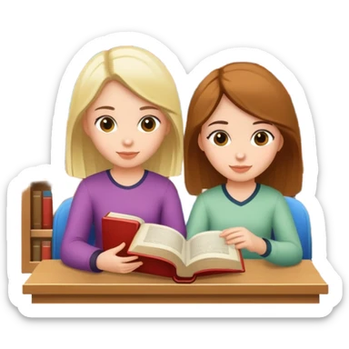 Girls sitting in a library reading a book sticker