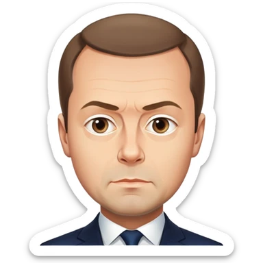 Dmitry Medvedev, round face, bold and simplified iconic facial traits, serious expression, high clarity and polish sticker