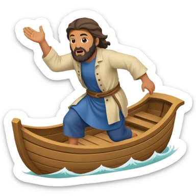 image of prophet Jonah (middleaged man)  in the bible fleeing sticker
