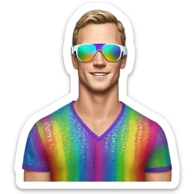 Fancy disco Jonathan Toews wearing rainbow lace shirt and wearing VR glasses sticker