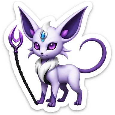 Shiny Exotic Badass Mystical Mysterious Gothic Espeon-Absol-Pokémon-Fakémon-hybrid-creature (full body) with a scythe-shaped-tail sticker